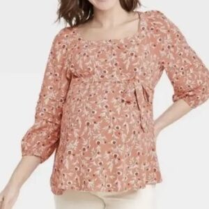 Isabel Maternity by Ingrid & Isabel Glaze Floral 3/4 Sleeve Top Size Medium